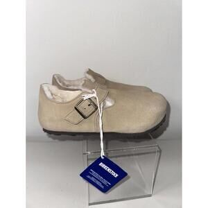 $200 NWT Birkenstock London Shearling Suede Leather Clogs Taupe Size 38 Womens 7